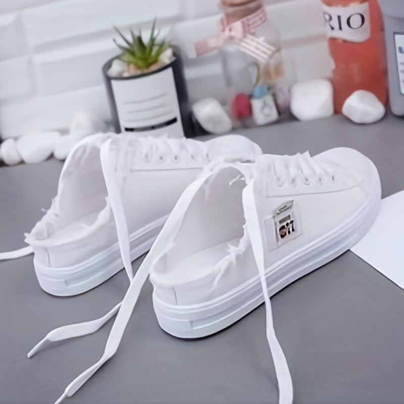 Solid Color Canvas Shoes, Slip On Non-slip Casual Slides