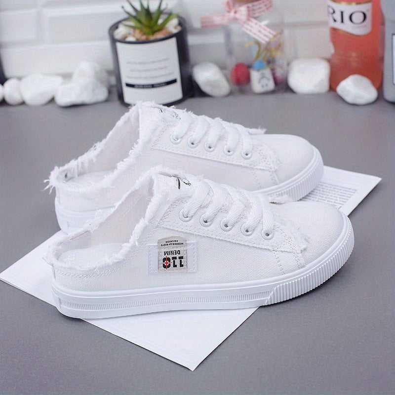 Solid Color Canvas Shoes, Slip On Non-slip Casual Slides