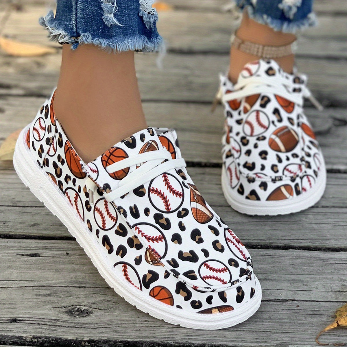 Baseball Print Canvas Shoes, Low Top Walking Sneakers