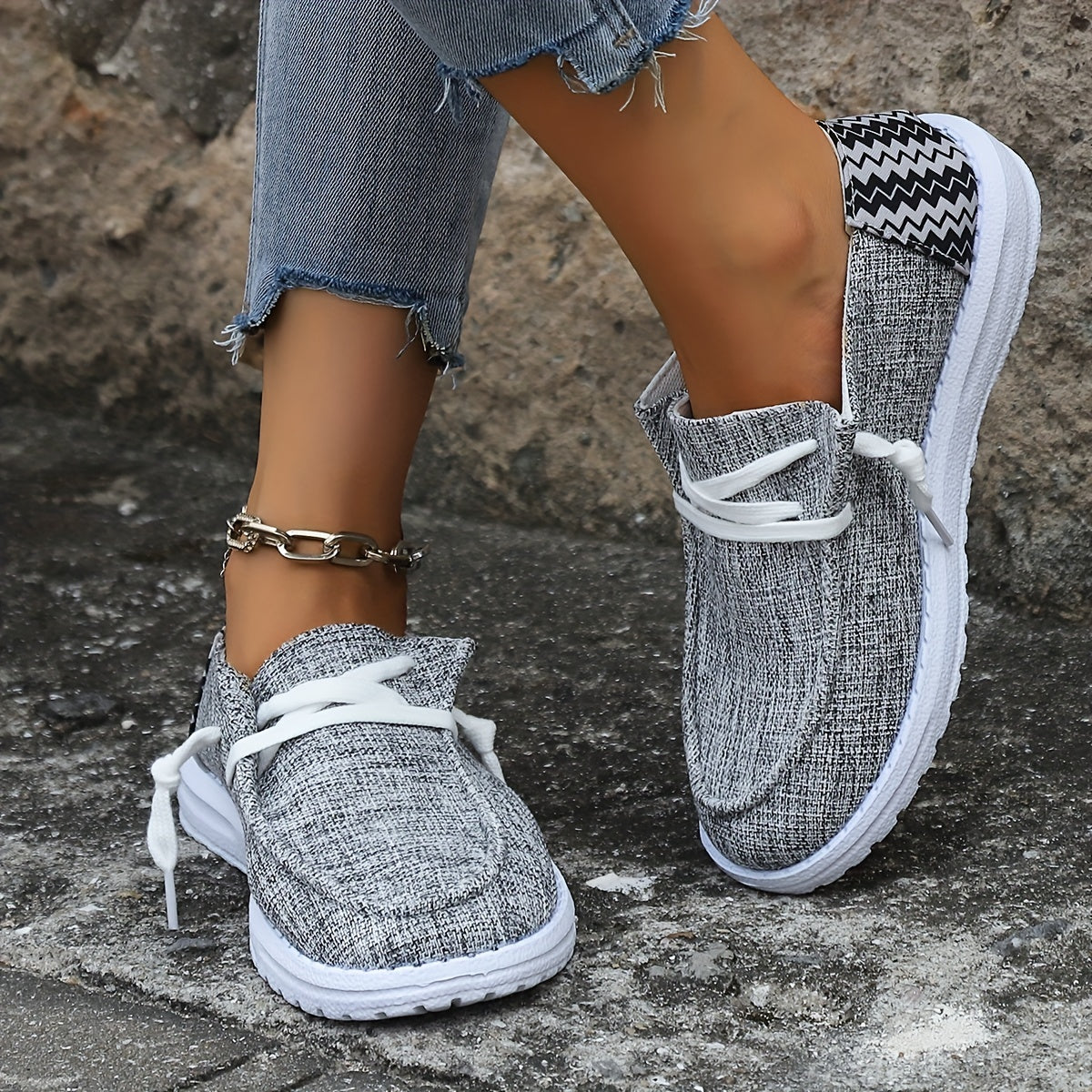 Casual Low Top Canvas Shoes, Lace Up Comfy Sneakers
